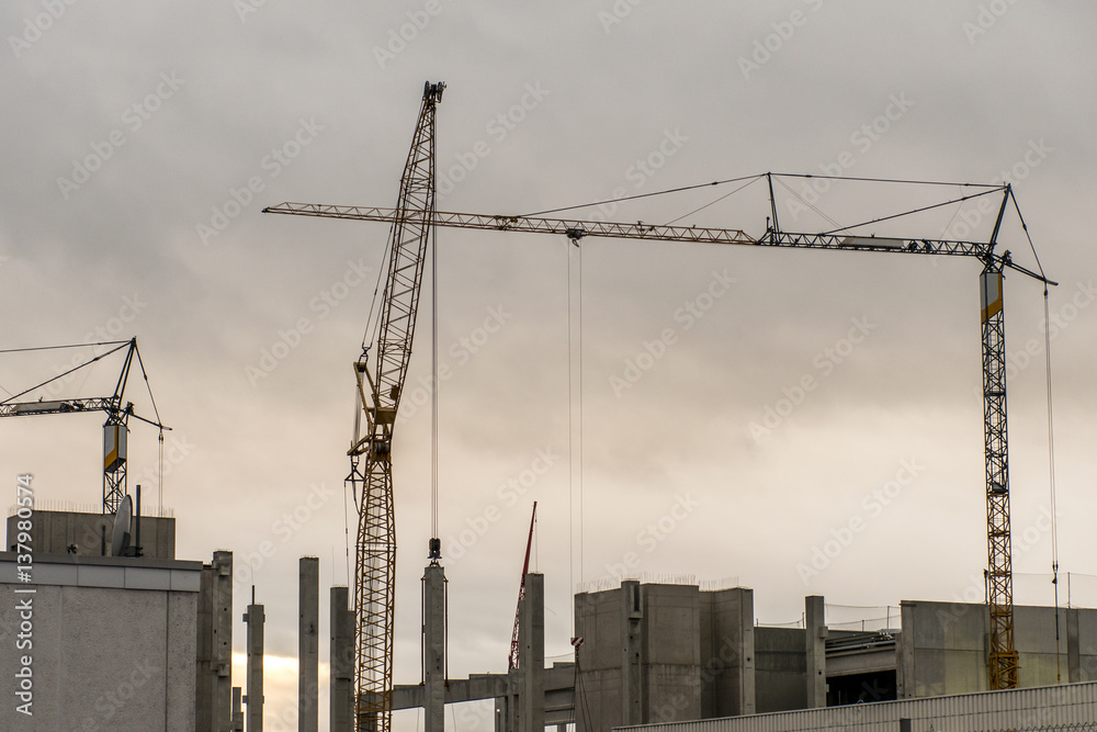 concrete construction yard building site crane cloudy sky background concrete construction yard building site crane cloudy sky background