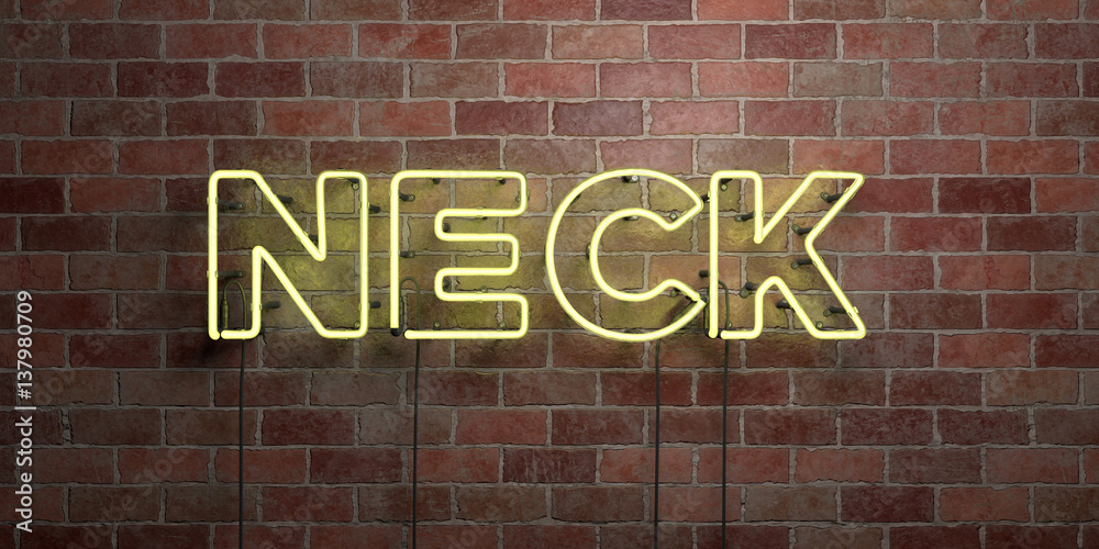 Obraz premium NECK - fluorescent Neon tube Sign on brickwork - Front view - 3D rendered royalty free stock picture. Can be used for online banner ads and direct mailers..