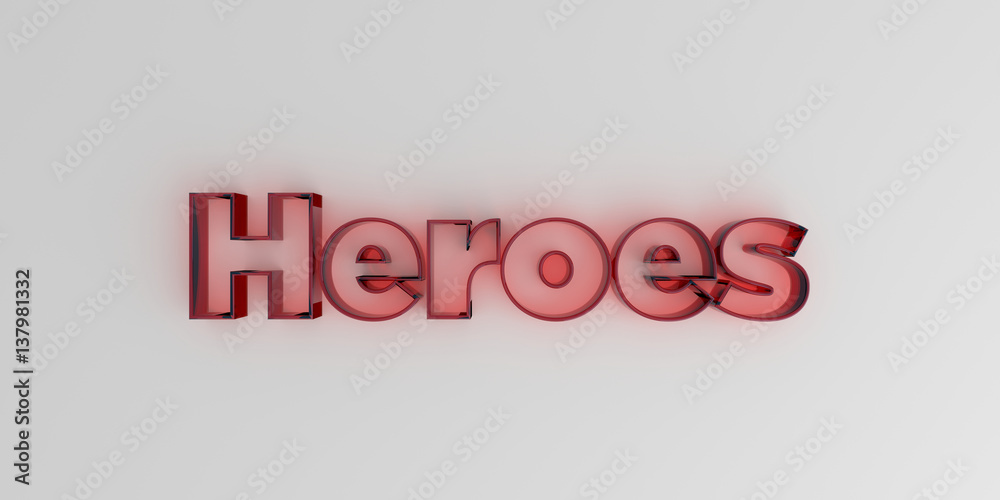 Heroes - Red glass text on white background - 3D rendered royalty free stock image. Heroes - Red glass text on white background - 3D rendered royalty free stock image.