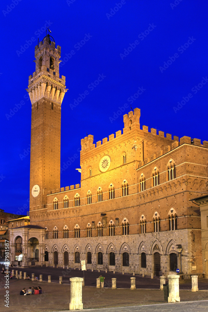 Piazza del Campo, Palazzo Pubblico, La Torre del Mangia, 102 m in Siena, Tuscany, Italy, Europe