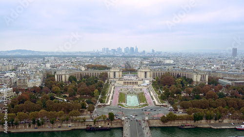 Paris aerial view of Champ de Mars or Field of Mars the large public greenspace in Paris, France © kirill4mula