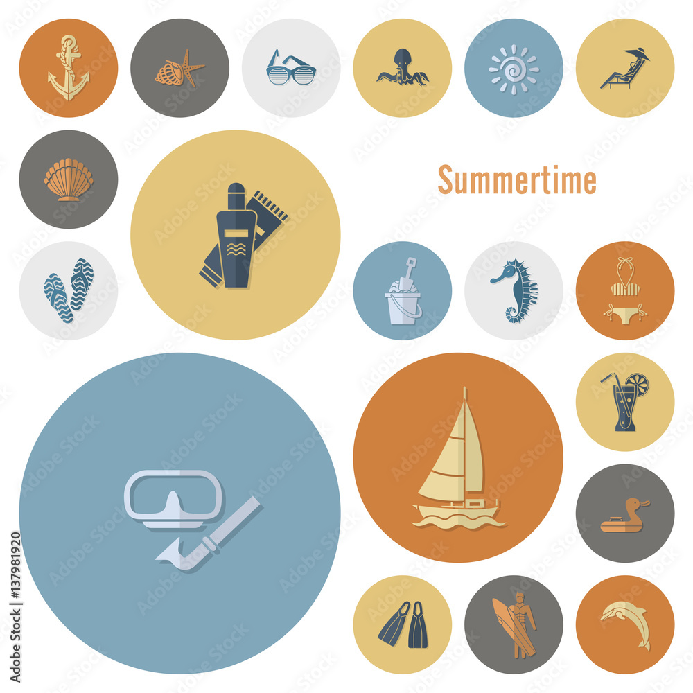 Summer and Beach Simple Flat Icons Summer and Beach Simple Flat Icons