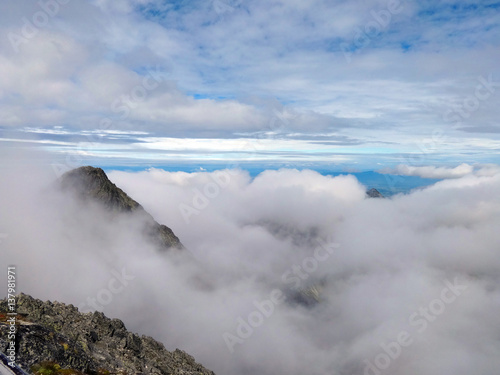 Mountains surrounded by clouds, Lomnicky peak, Slovakia	