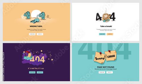 Set of flat design 404 error page templates. Vector concept illustrations of page not found for website design and development. photo