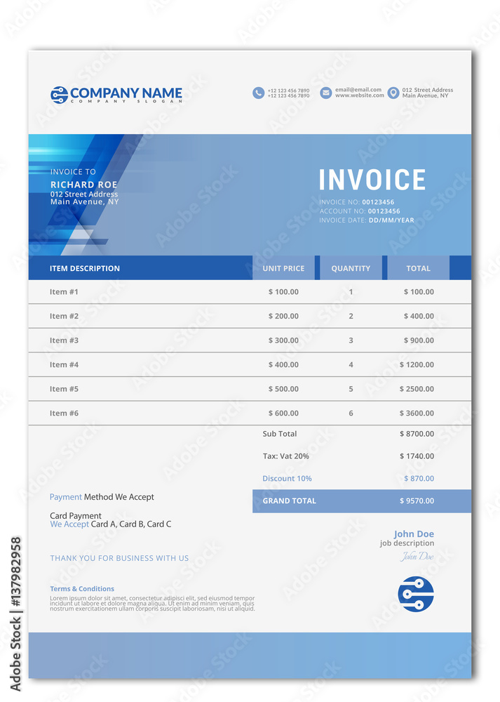 Elegant Vector Invoice Template For Creative Design. Elegant Vector Invoice Template For Creative Design.