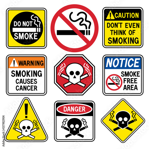 Smoking hazard signs collection.