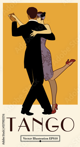 1920s Tango Poster. Elegant couple dancing tango. Retro style