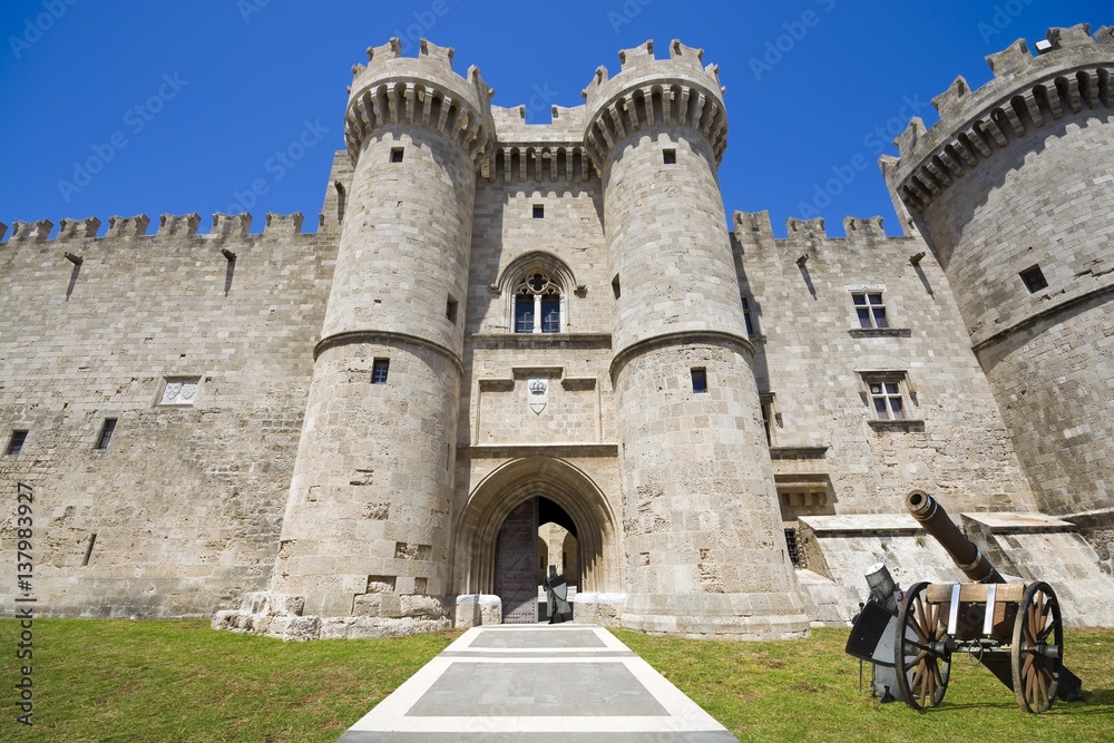 Imaginary view of the Palace of Grand Master of the Knights of Rhodes in the past, Rhodes, Greece