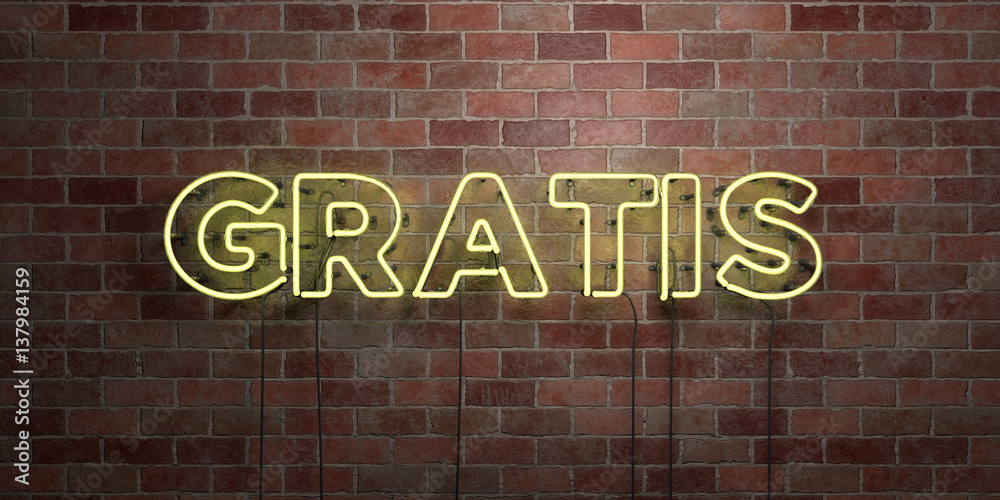 Obraz premium GRATIS - fluorescent Neon tube Sign on brickwork - Front view - 3D rendered royalty free stock picture. Can be used for online banner ads and direct mailers..