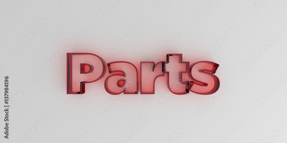 Parts - Red glass text on white background - 3D rendered royalty free stock image. Parts - Red glass text on white background - 3D rendered royalty free stock image.