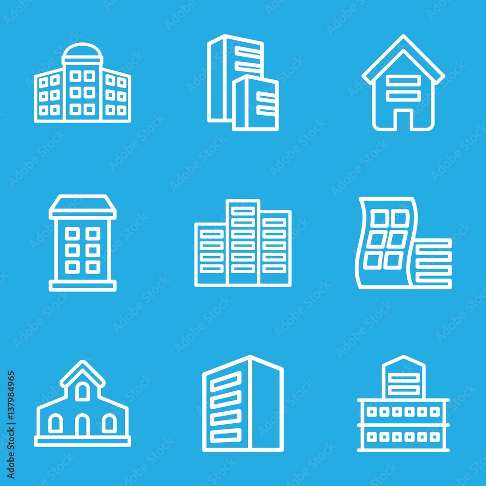 Set of 9 headquarters outline icons