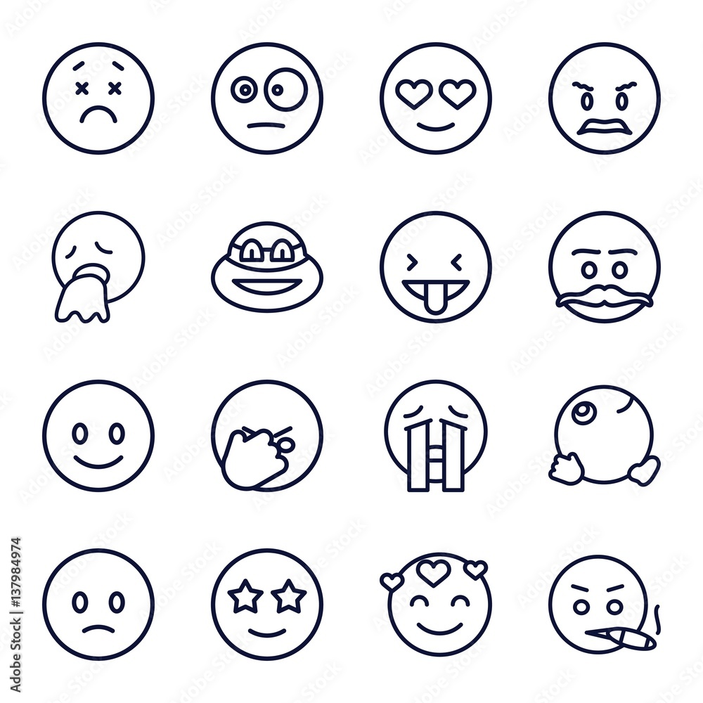 Set of 16 Emotions outline icons Set of 16 Emotions outline icons