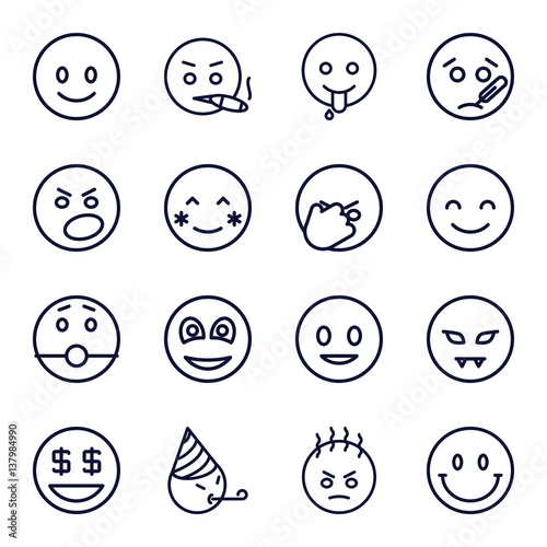 Set of 16 smiley outline icons