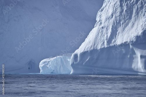 close-up of an giant iceberg with different colors from white to blue
