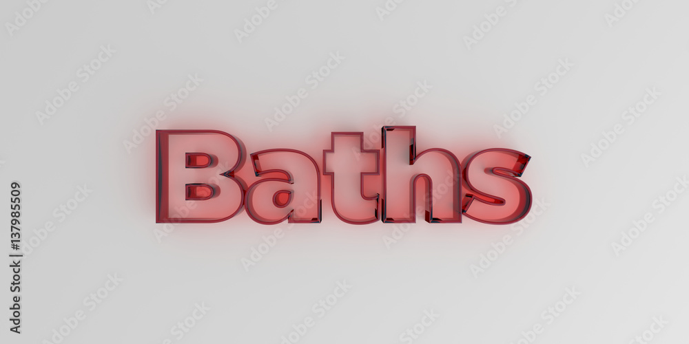Baths - Red glass text on white background - 3D rendered royalty free stock image. Baths - Red glass text on white background - 3D rendered royalty free stock image.