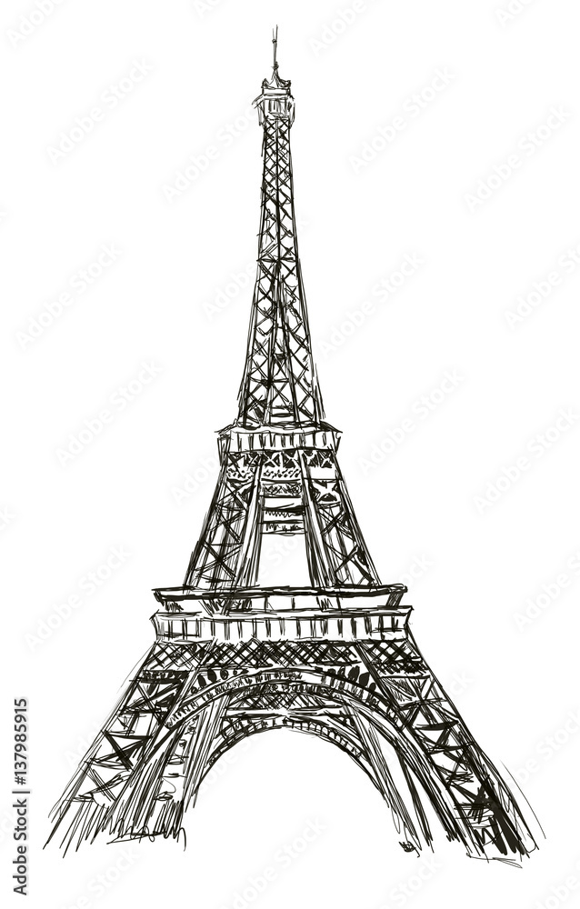 Obraz premium Eiffel tower,tourism,Europe,city,sketch,drawing