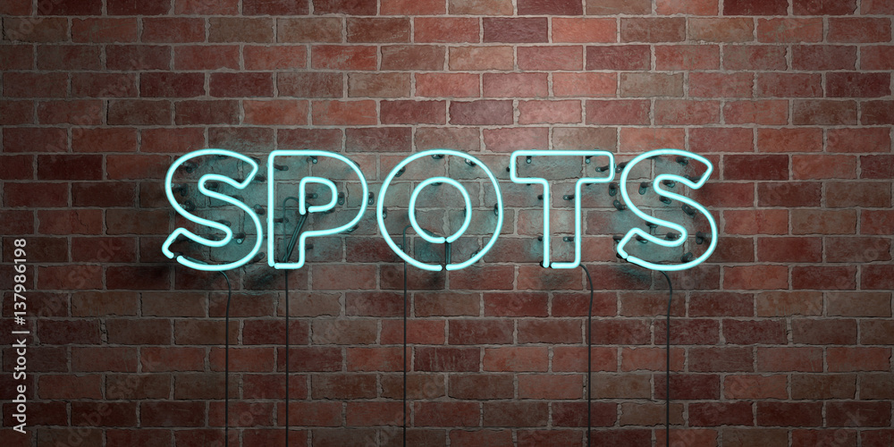Obraz premium SPOTS - fluorescent Neon tube Sign on brickwork - Front view - 3D rendered royalty free stock picture. Can be used for online banner ads and direct mailers..
