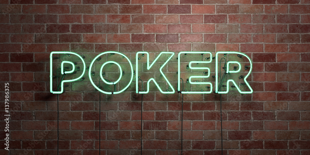 POKER - fluorescent Neon tube Sign on brickwork - Front view - 3D rendered royalty free stock picture. Can be used for online banner ads and direct mailers.. POKER - fluorescent Neon tube Sign on brickwork - Front view - 3D rendered royalty free stock picture. Can be used for online banner ads and direct mailers..