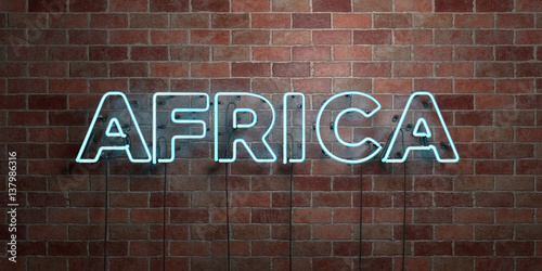 AFRICA - fluorescent Neon tube Sign on brickwork - Front view - 3D rendered royalty free stock picture. Can be used for online banner ads and direct mailers..