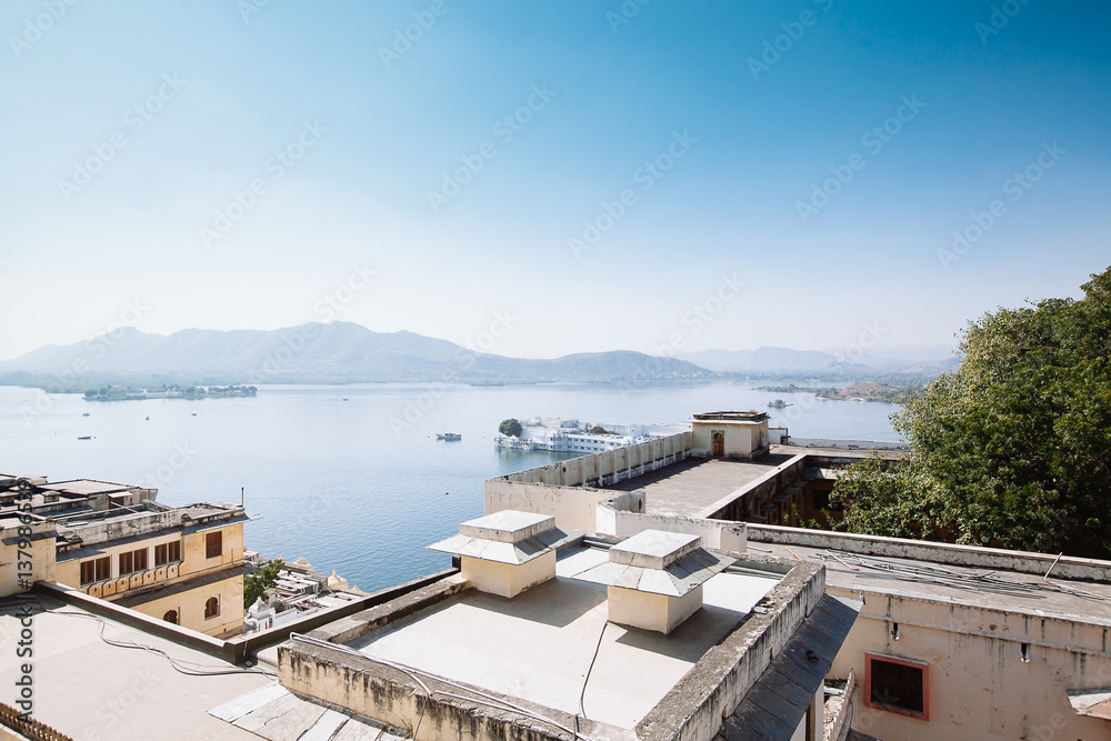 View on the Pichola lake and Palas, Udajpur, India