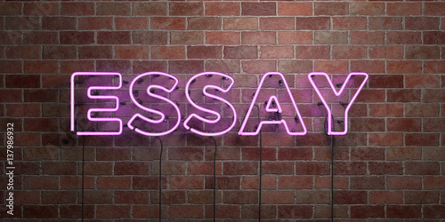 ESSAY - fluorescent Neon tube Sign on brickwork - Front view - 3D rendered royalty free stock picture. Can be used for online banner ads and direct mailers.. photo