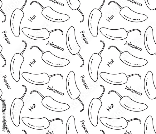 Jalapeno line seamless pattern with signs or cooking, healthy, vegetarian food