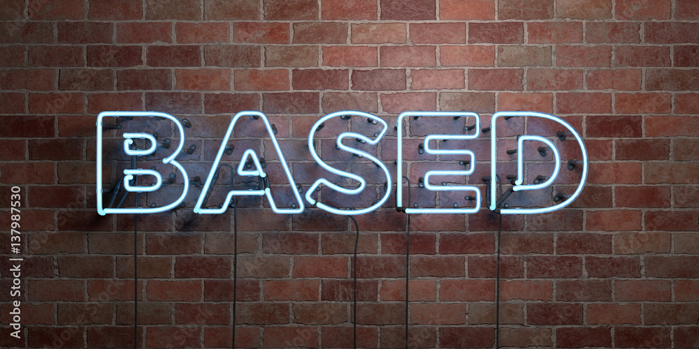 Obraz premium BASED - fluorescent Neon tube Sign on brickwork - Front view - 3D rendered royalty free stock picture. Can be used for online banner ads and direct mailers..