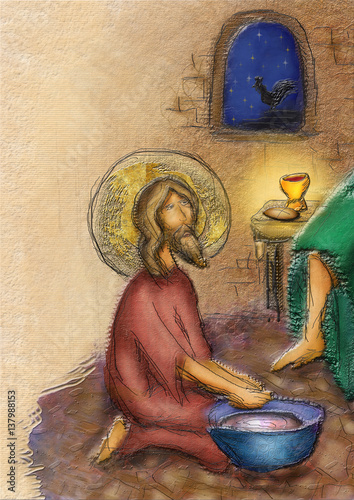 Washing of feet - Jesus Christ washing the feet of the apostles. Abstract artistic modern religious christian illustration photo