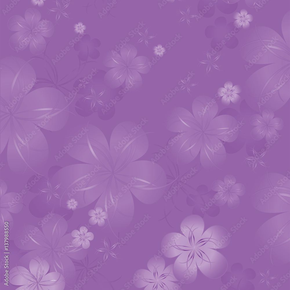Flowers background. Flowers design. Vector abstract illustration. Soft Purple Violet Sakura blossoms background. Vector Flowers background. Flowers design. Vector abstract illustration. Soft Purple Violet Sakura blossoms background. Vector