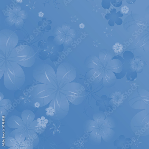 Flowers background. Flowers design. Vector abstract illustration. Blue Sakura blossoms background. Vector