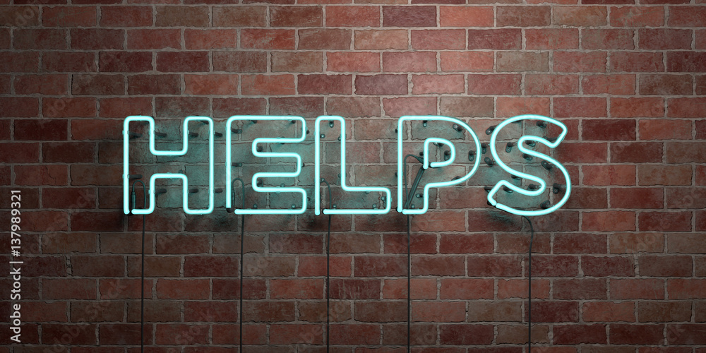Fototapeta premium HELPS - fluorescent Neon tube Sign on brickwork - Front view - 3D rendered royalty free stock picture. Can be used for online banner ads and direct mailers..