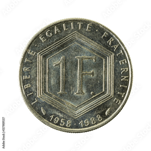 1 french franc coin (1988) obverse isolated on white background
