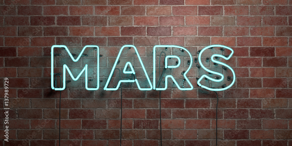 Fototapeta premium MARS - fluorescent Neon tube Sign on brickwork - Front view - 3D rendered royalty free stock picture. Can be used for online banner ads and direct mailers..