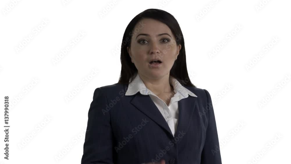 Surprised business woman with negative emotions covering face with hands on white background. 4k footage PNG with alpha channel. Surprised business woman with negative emotions covering face with hands on white background. 4k footage PNG with alpha channel.