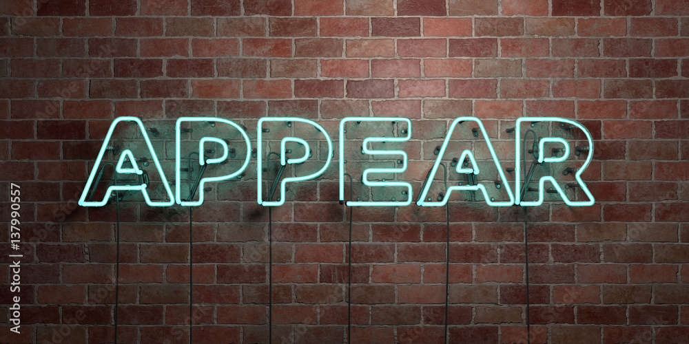 Fototapeta premium APPEAR - fluorescent Neon tube Sign on brickwork - Front view - 3D rendered royalty free stock picture. Can be used for online banner ads and direct mailers..