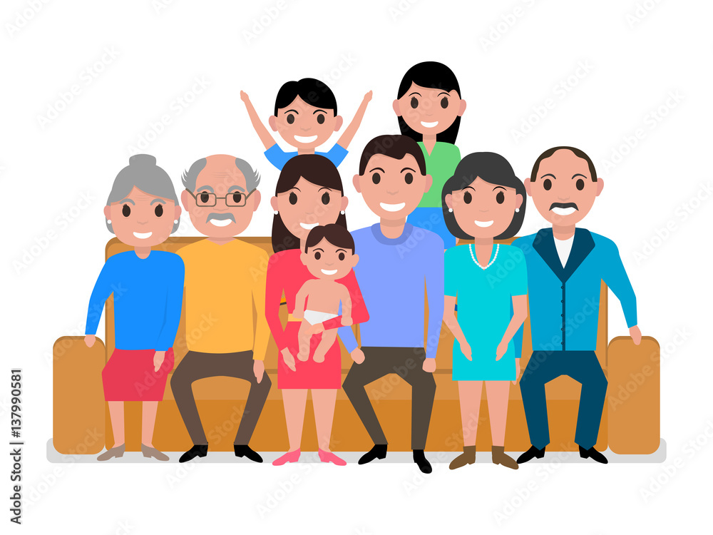 Vector cartoon big happy family on the sofa Vector cartoon big happy family on the sofa