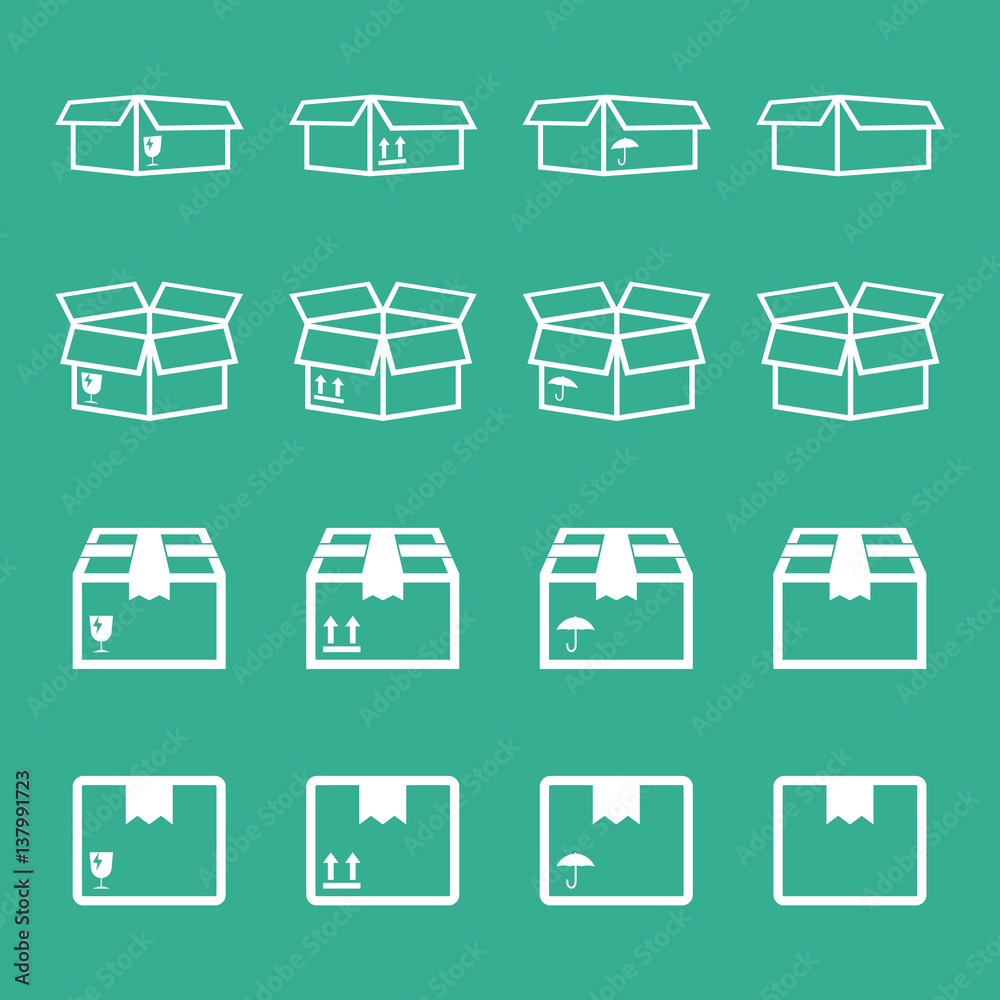 Set of packaging box icon. Flat shipping pack simple vector illustration. Set of packaging box icon. Flat shipping pack simple vector illustration.