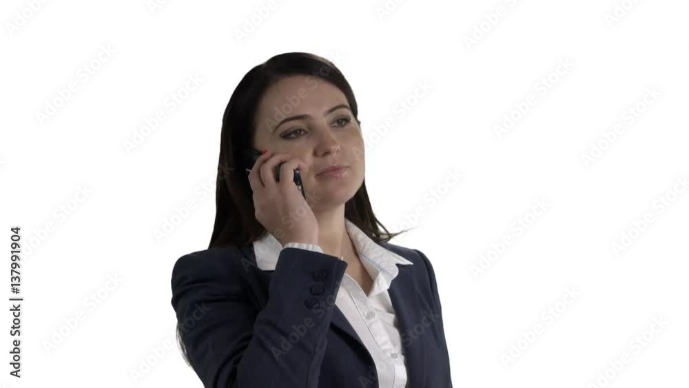 Business woman on the phone against white background. 4k footage PNG with alpha channel Business woman on the phone against white background. 4k footage PNG with alpha channel