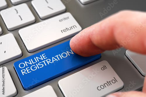Online Registration - White Keyboard Concept. 3D. photo
