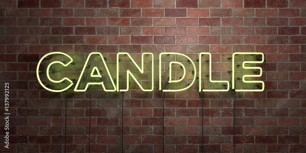 Obraz premium CANDLE - fluorescent Neon tube Sign on brickwork - Front view - 3D rendered royalty free stock picture. Can be used for online banner ads and direct mailers..