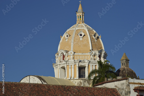 Dome of the historic Iglesia de San Pedro Claver in the Spanish colonial city of Cartagena in Colombia. photo