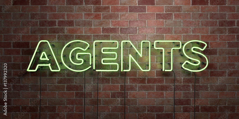 Obraz premium AGENTS - fluorescent Neon tube Sign on brickwork - Front view - 3D rendered royalty free stock picture. Can be used for online banner ads and direct mailers..