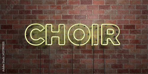 Stampa su Tela CHOIR - fluorescent Neon tube Sign on brickwork - Front view - 3D rendered royalty free stock picture