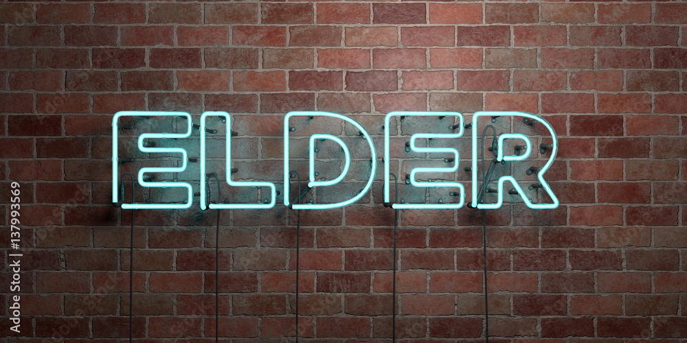 Fototapeta premium ELDER - fluorescent Neon tube Sign on brickwork - Front view - 3D rendered royalty free stock picture. Can be used for online banner ads and direct mailers..