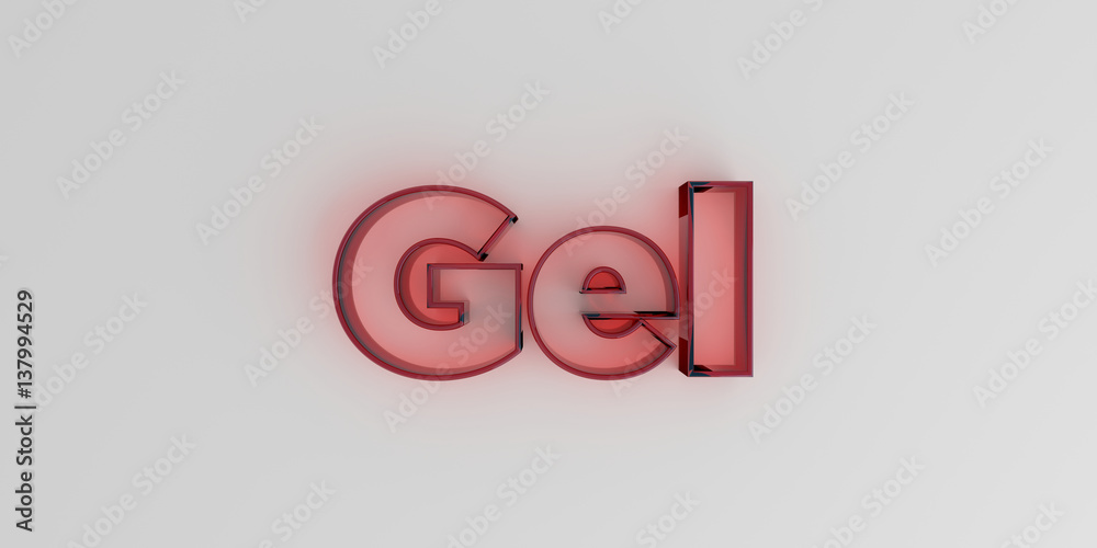Gel - Red glass text on white background - 3D rendered royalty free stock image. Gel - Red glass text on white background - 3D rendered royalty free stock image.
