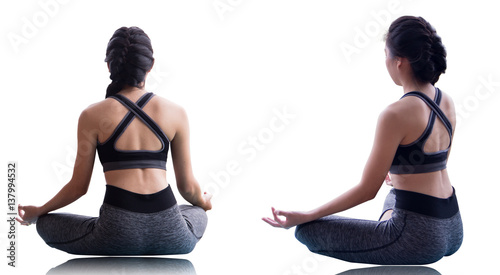 Young women doing yoga on sportswear , white background isolated