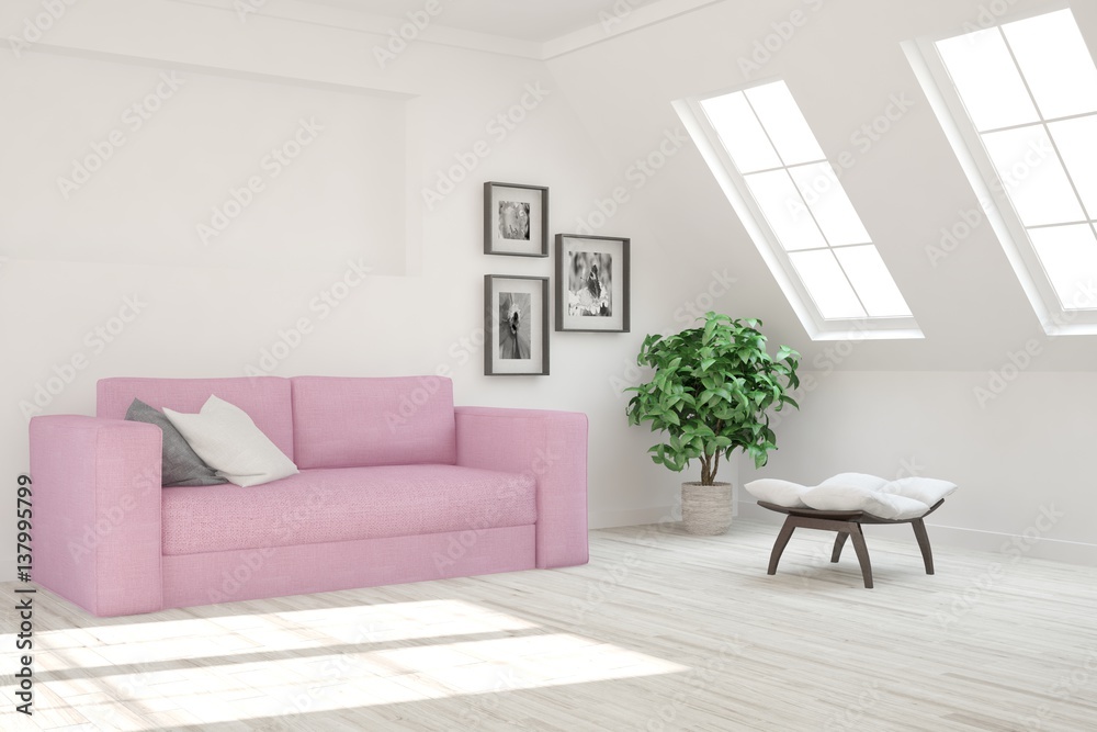 Fototapeta premium White room with sofa. Scandinavian interior design