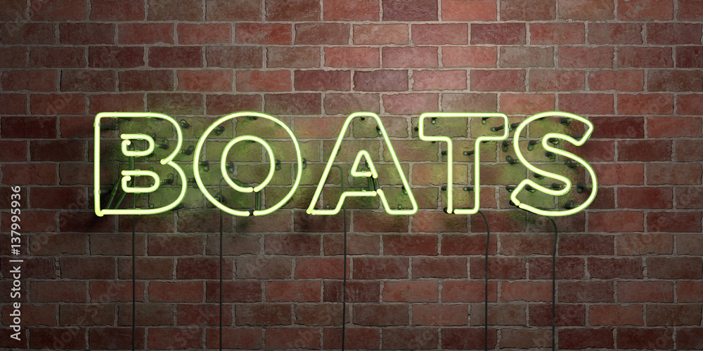 Obraz premium BOATS - fluorescent Neon tube Sign on brickwork - Front view - 3D rendered royalty free stock picture. Can be used for online banner ads and direct mailers..