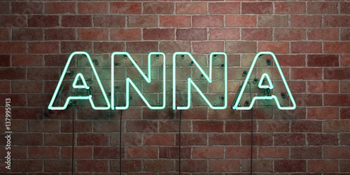 ANNA - fluorescent Neon tube Sign on brickwork - Front view - 3D rendered royalty free stock picture. Can be used for online banner ads and direct mailers.. photo