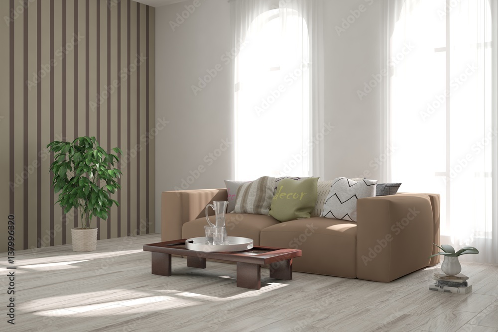 White modern room with sofa. Scandinavian interior design